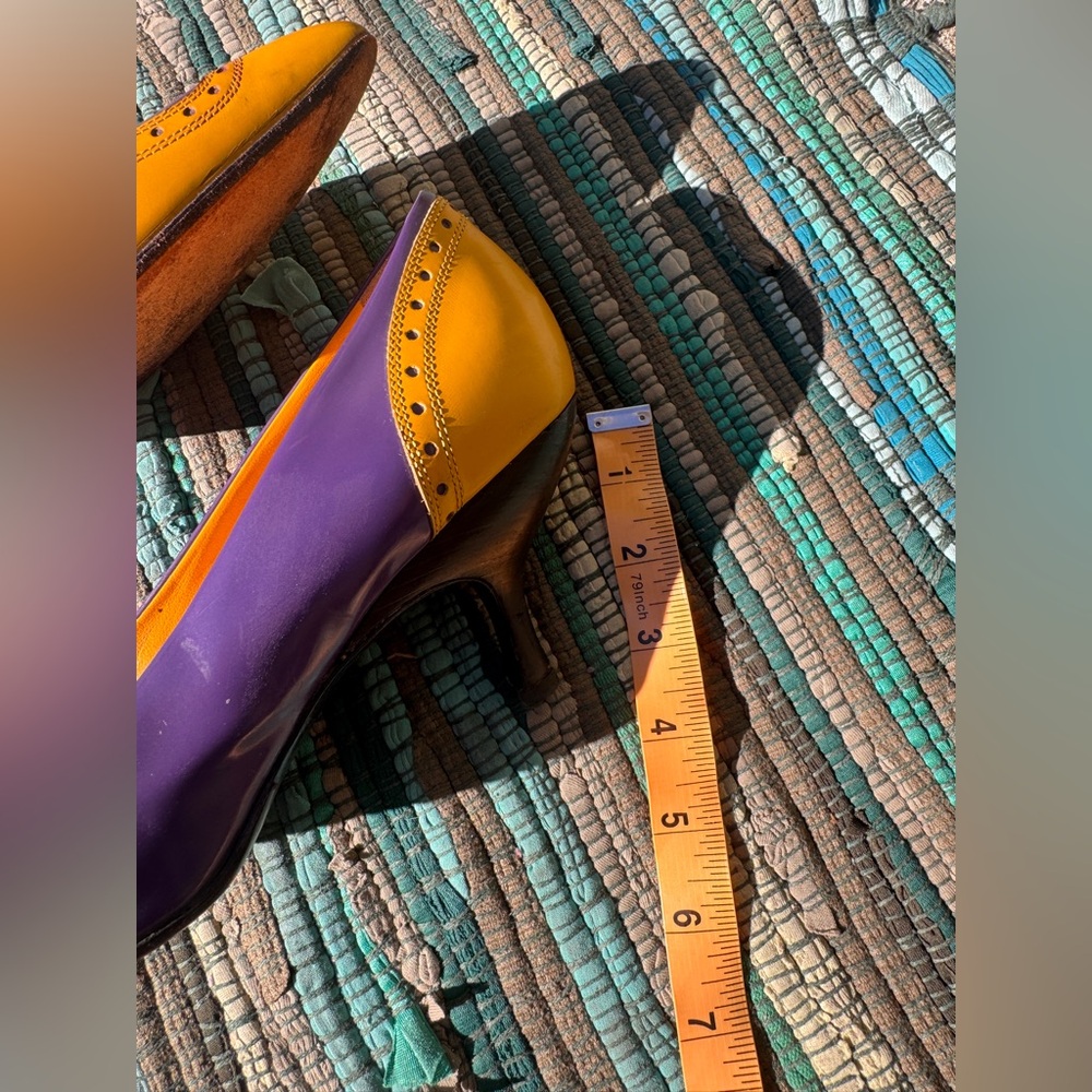 90s Miu Miu Purple and Yellow Colorblock Heels Sz 9 - Picture 5 of 10
